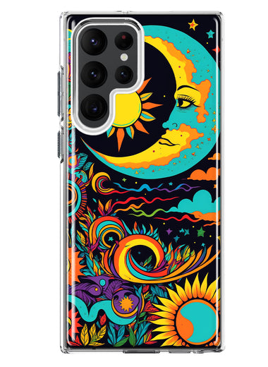 Samsung Galaxy S22 Ultra Neon Rainbow Psychedelic Indie Hippie Indie Moon Hybrid Protective Phone Case Cover