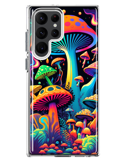 Samsung Galaxy S22 Ultra Neon Rainbow Psychedelic Indie Hippie Mushrooms Hybrid Protective Phone Case Cover
