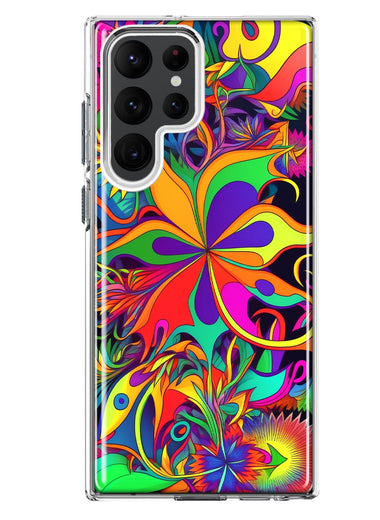 Samsung Galaxy S23 Ultra Neon Rainbow Psychedelic Hippie Wild Flowers Hybrid Protective Phone Case Cover