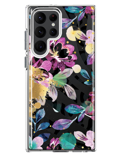 Samsung Galaxy S22 Ultra Zebra Stripes Tropical Flowers Purple Blue Summer Vibes Hybrid Protective Phone Case Cover