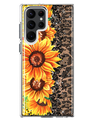 Samsung Galaxy S23 Ultra Yellow Summer Sunflowers Brown Leopard Honeycomb Hybrid Protective Phone Case Cover
