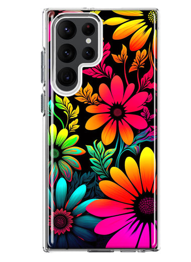 Samsung Galaxy S23 Ultra Neon Rainbow Glow Colorful Abstract Flowers Floral Hybrid Protective Phone Case Cover