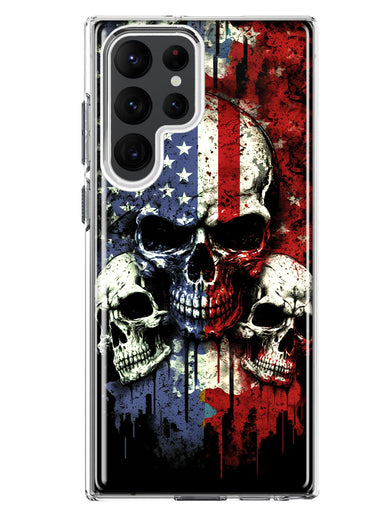 Samsung Galaxy S22 Ultra American USA Flag Skulls Blue Red Double Layer Phone Case Cover