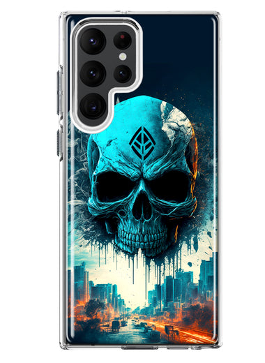 Samsung Galaxy S23 Ultra Blue Apocalypse Cyberpunk Skull Feather Double Layer Phone Case Cover