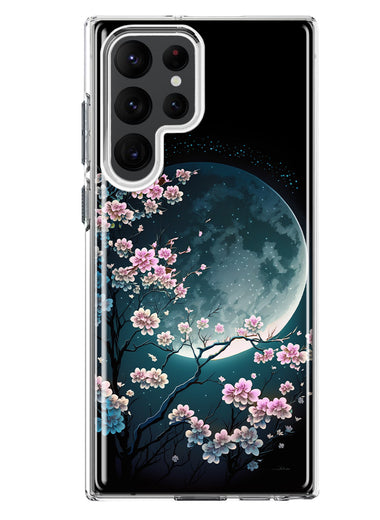 Samsung Galaxy S22 Ultra Kawaii Manga Pink Cherry Blossom Full Moon Hybrid Protective Phone Case Cover