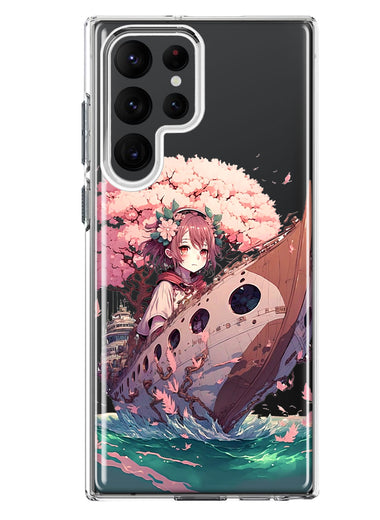 Samsung Galaxy S22 Ultra Kawaii Manga Pink Cherry Blossom Japanese Girl Boat Hybrid Protective Phone Case Cover