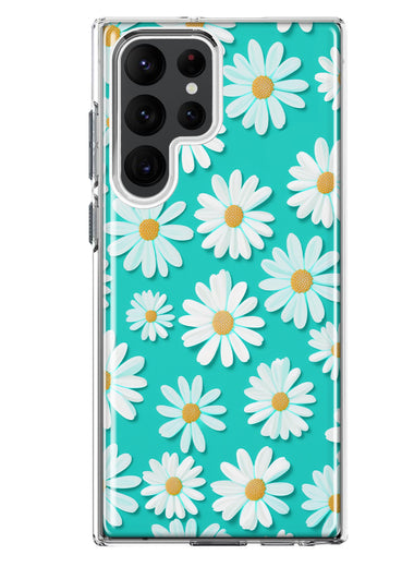 Samsung Galaxy S22 Ultra Turquoise Teal White Daisies Cute Daisy Polka Dots Double Layer Phone Case Cover