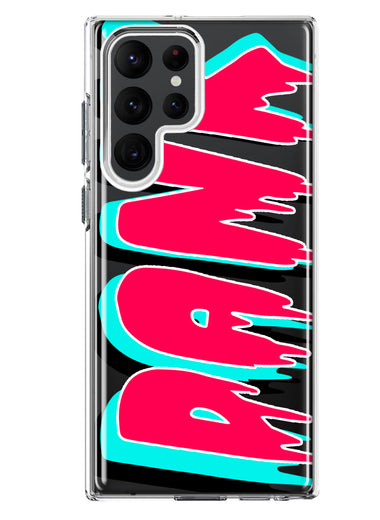 Samsung Galaxy S23 Ultra Teal Pink Clear Funny Text Quote Dank Hybrid Protective Phone Case Cover