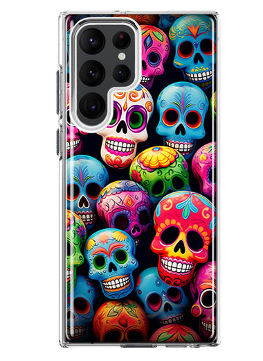 Samsung Galaxy S22 Ultra Halloween Spooky Colorful Day of the Dead Skulls Hybrid Protective Phone Case Cover