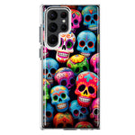 Samsung Galaxy S22 Ultra Halloween Spooky Colorful Day of the Dead Skulls Hybrid Protective Phone Case Cover