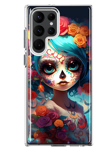 Samsung Galaxy S22 Ultra Halloween Spooky Colorful Day of the Dead Skull Girl Hybrid Protective Phone Case Cover