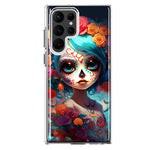 Samsung Galaxy S22 Ultra Halloween Spooky Colorful Day of the Dead Skull Girl Hybrid Protective Phone Case Cover