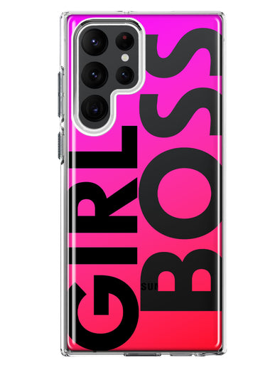 Samsung Galaxy S22 Ultra Pink Clear Funny Text Quote Girl Boss Hybrid Protective Phone Case Cover