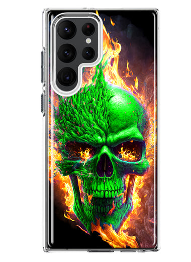 Samsung Galaxy S22 Ultra Green Flaming Skull Burning Fire Double Layer Phone Case Cover