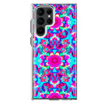 Samsung Galaxy S22 Ultra Pink Blue Vintage Hippie Tie Dye Flowers Hybrid Protective Phone Case Cover