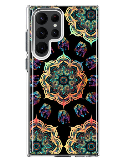 Samsung Galaxy S23 Ultra Mandala Geometry Abstract Elephant Pattern Hybrid Protective Phone Case Cover