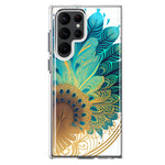 Samsung Galaxy S22 Ultra Mandala Geometry Abstract Peacock Feather Pattern Hybrid Protective Phone Case Cover