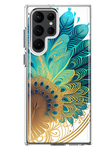Samsung Galaxy S23 Ultra Mandala Geometry Abstract Peacock Feather Pattern Hybrid Protective Phone Case Cover