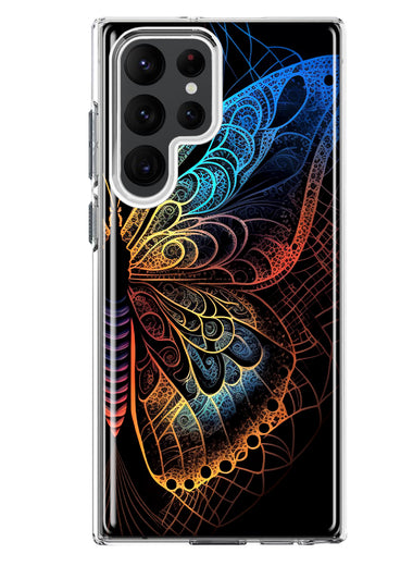 Samsung Galaxy S22 Ultra Mandala Geometry Abstract Butterfly Pattern Hybrid Protective Phone Case Cover