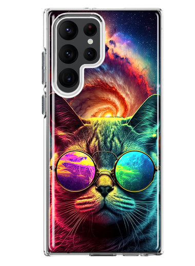 Samsung Galaxy S22 Ultra Neon Rainbow Galaxy Cat Hybrid Protective Phone Case Cover