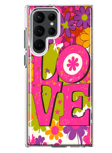 Samsung Galaxy S23 Ultra Pink Daisy Love Graffiti Painting Art Hybrid Protective Phone Case Cover