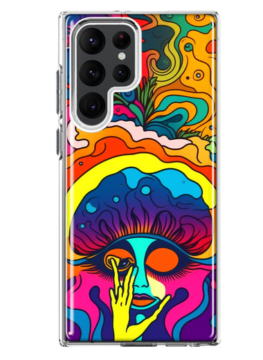 Samsung Galaxy S22 Ultra Neon Rainbow Psychedelic Trippy Hippie Big Brain Hybrid Protective Phone Case Cover
