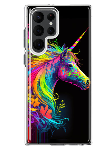 Samsung Galaxy S22 Ultra Neon Rainbow Glow Unicorn Floral Hybrid Protective Phone Case Cover