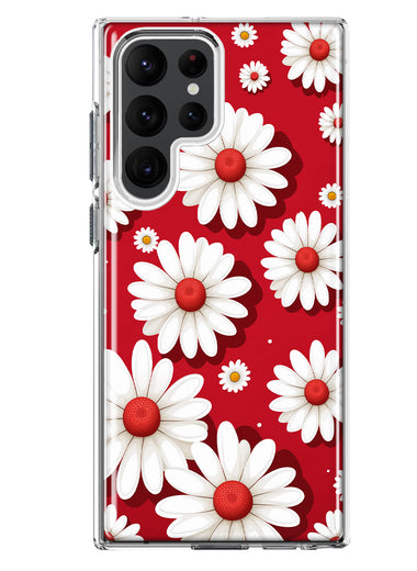 Samsung Galaxy S22 Ultra Cute White Red Daisies Polkadots Double Layer Phone Case Cover