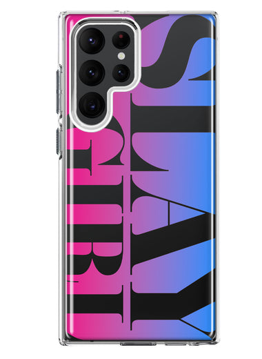 Samsung Galaxy S22 Ultra Pink Blue Clear Funny Text Quote Slay Girl Hybrid Protective Phone Case Cover
