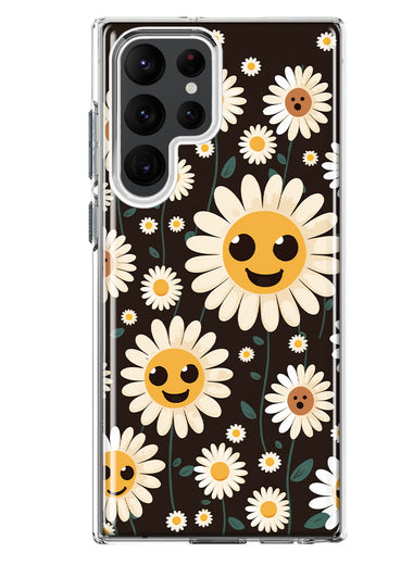 Samsung Galaxy S22 Ultra Cute Smiley Face White Daisies Double Layer Phone Case Cover