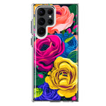 Samsung Galaxy S22 Ultra Vintage Pastel Abstract Colorful Pink Yellow Blue Roses Double Layer Phone Case Cover