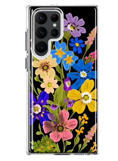 Samsung Galaxy S22 Ultra Blue Yellow Vintage Spring Wild Flowers Floral Hybrid Protective Phone Case Cover