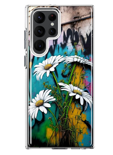 Samsung Galaxy S22 Ultra White Daisies Graffiti Wall Art Painting Hybrid Protective Phone Case Cover