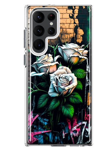 Samsung Galaxy S23 Ultra White Roses Graffiti Wall Art Painting Hybrid Protective Phone Case Cover