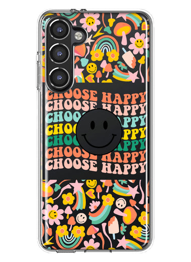 Samsung Galaxy S23 Choose Happy Smiley Face Retro Vintage Groovy 70s Style Hybrid Protective Phone Case Cover