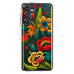 Samsung Galaxy S23 Plus Colorful Red Orange Folk Style Floral Vibrant Spring Flowers Hybrid Protective Phone Case Cover