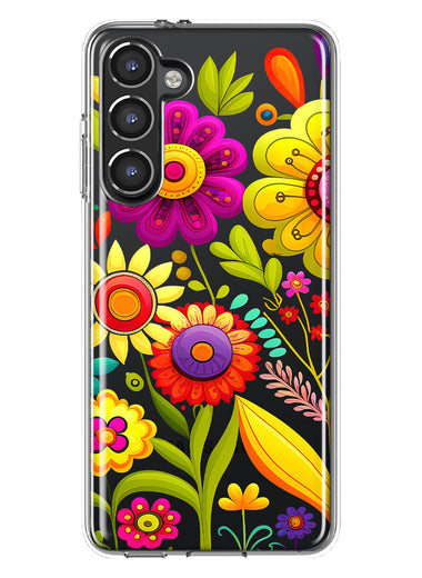 Samsung Galaxy S23 Colorful Yellow Pink Folk Style Floral Vibrant Spring Flowers Hybrid Protective Phone Case Cover