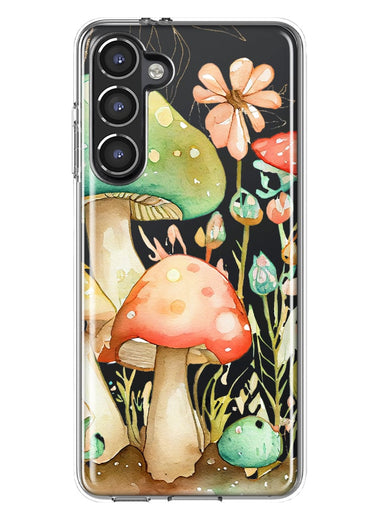 Samsung Galaxy S23 Plus Fairytale Watercolor Mushrooms Pastel Spring Flowers Floral Hybrid Protective Phone Case Cover