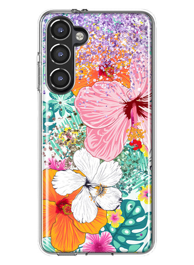 Samsung Galaxy S23 Hawaiian Vibes Hibiscus Flowers Monstera Vacation Summer Hybrid Protective Phone Case Cover