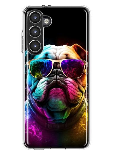 Samsung Galaxy S23 Neon Rainbow Glow Bulldog Hybrid Protective Phone Case Cover