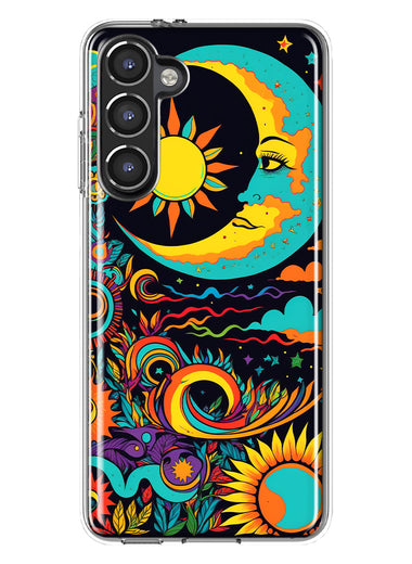 Samsung Galaxy S23 Plus Neon Rainbow Psychedelic Indie Hippie Indie Moon Hybrid Protective Phone Case Cover