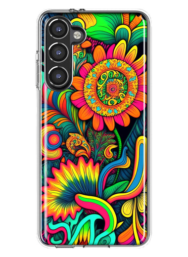 Samsung Galaxy S23 Neon Rainbow Psychedelic Indie Hippie Sunflowers Hybrid Protective Phone Case Cover