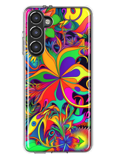 Samsung Galaxy S23 Plus Neon Rainbow Psychedelic Hippie Wild Flowers Hybrid Protective Phone Case Cover