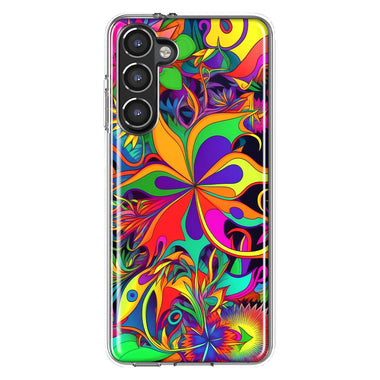 Samsung Galaxy S23 Plus Neon Rainbow Psychedelic Hippie Wild Flowers Hybrid Protective Phone Case Cover