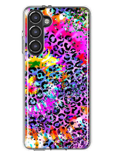 Samsung Galaxy S23 Vibrant Pink Purple Tie Dye Summer Leopard Swirl Rainbow Hybrid Protective Phone Case Cover