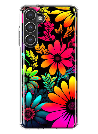 Samsung Galaxy S23 Neon Rainbow Glow Colorful Abstract Flowers Floral Hybrid Protective Phone Case Cover