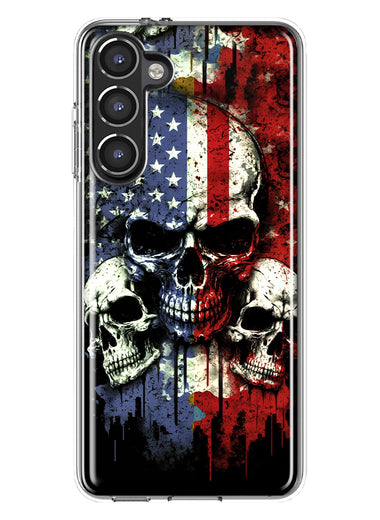 Samsung Galaxy S23 Plus American USA Flag Skulls Blue Red Double Layer Phone Case Cover