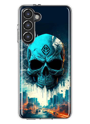 Samsung Galaxy S23 Plus Blue Apocalypse Cyberpunk Skull Feather Double Layer Phone Case Cover