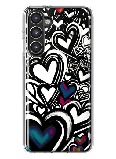 Samsung Galaxy S23 Black White Hearts Love Graffiti Hybrid Protective Phone Case Cover