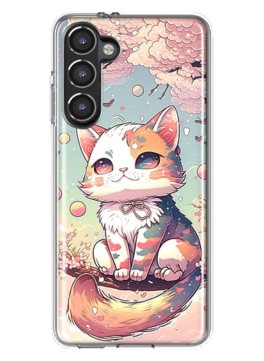 Samsung Galaxy S23 Plus Kawaii Manga Pink Cherry Blossom Cute Cat Hybrid Protective Phone Case Cover